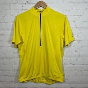 Bellwether Cycling Jersey Mens Large Yellow Short Sleeve Back Pockets 1/4 Zip